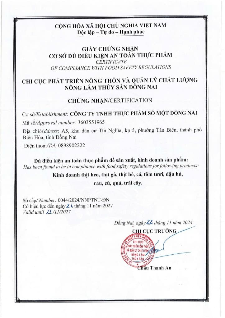 Giấy chứng nhận VSATTP